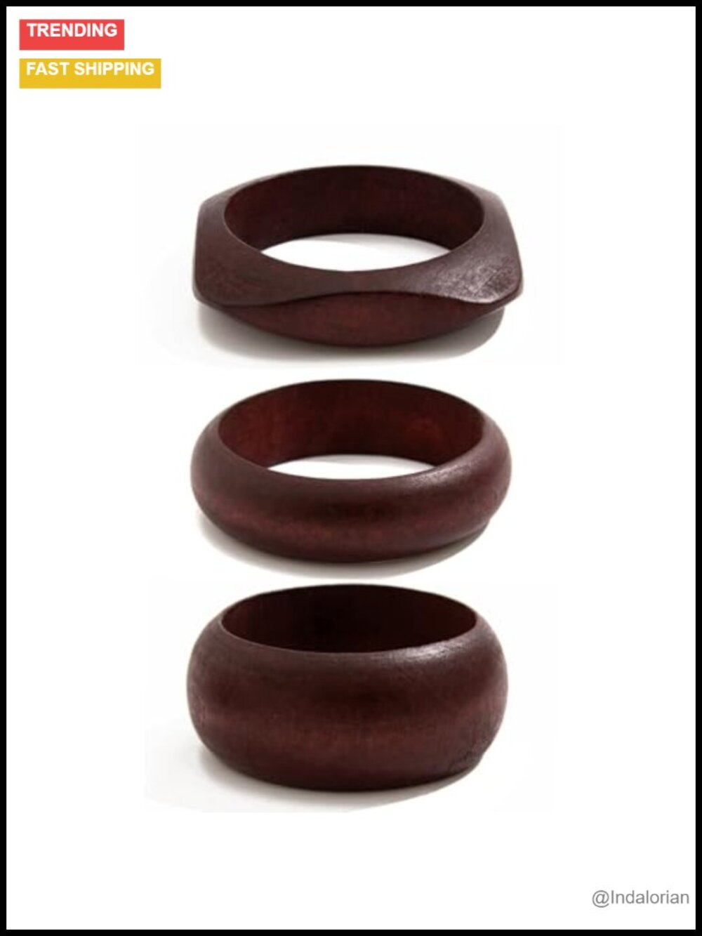 Chunky Wooden Bangle Bracelet Set 3pc Stackable Wide Cuff